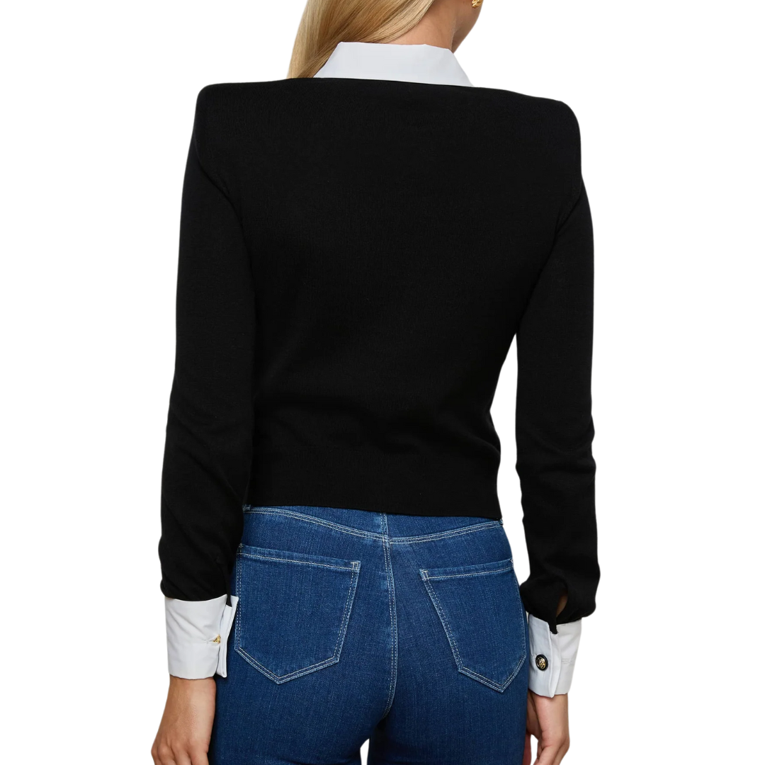 April Collared Pullover in Black/Gold Lion