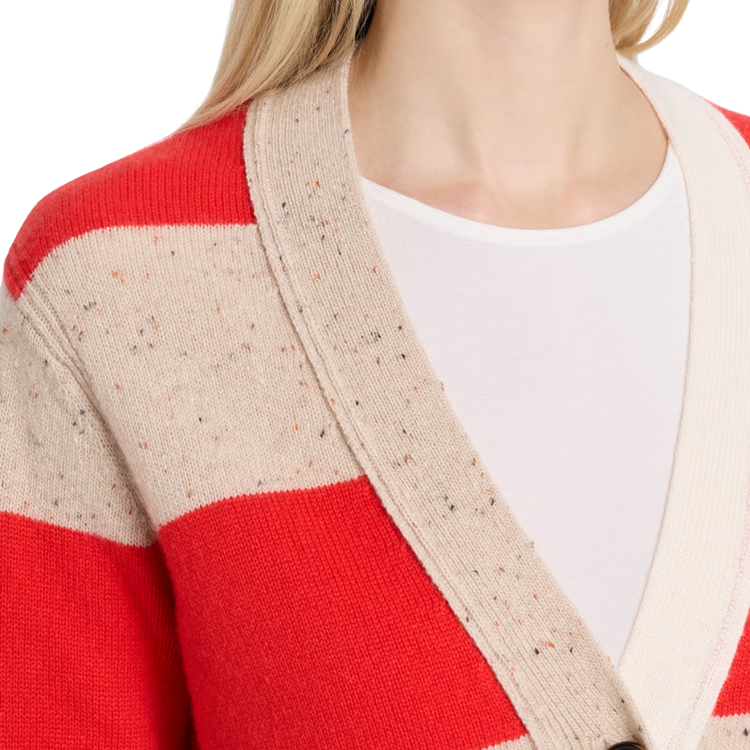 4-Ply Rugby Cardigan in Wild Rice/Redhot/Chalk Combo