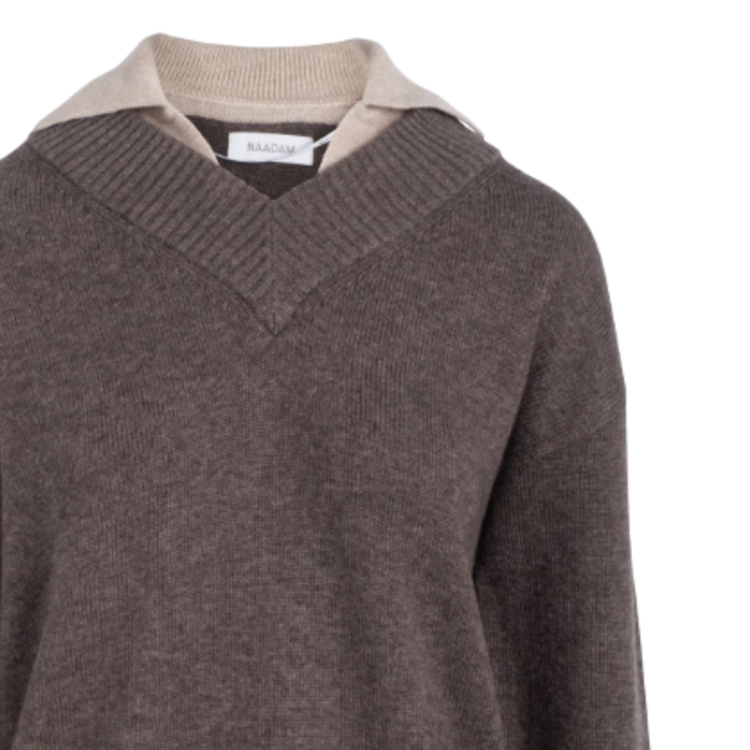 Cashmino Layered Polo in Cacao/Oat