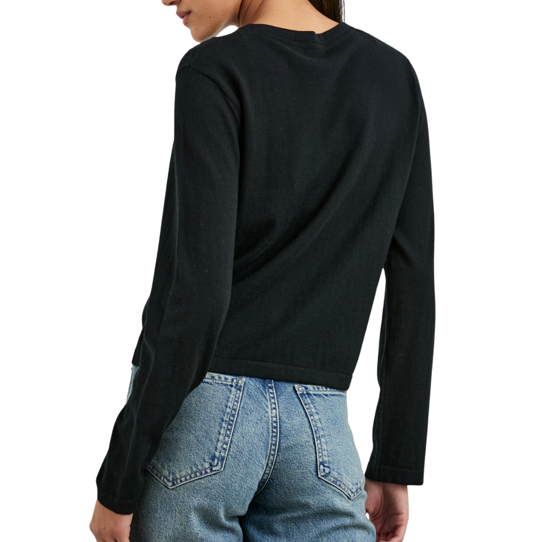 Cotton Cashmere Long Sleeve T-Shirt in Black