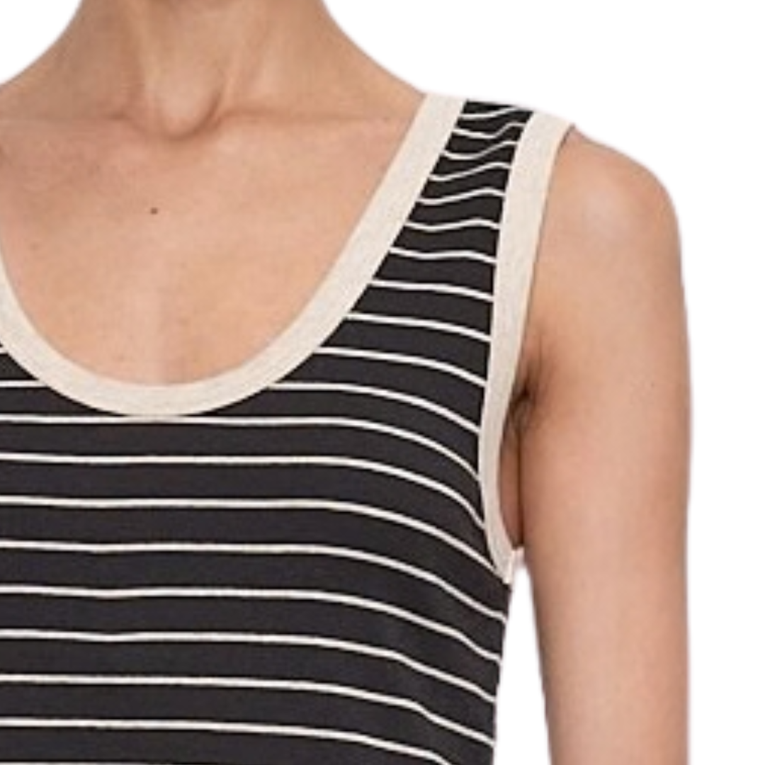 Cotton Stripe Classic U Tank in Wheat/Black