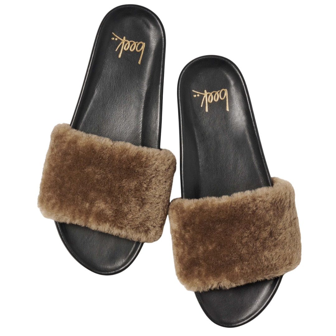 Gallito Más Shearling Slide Sandal in Bronze/Black