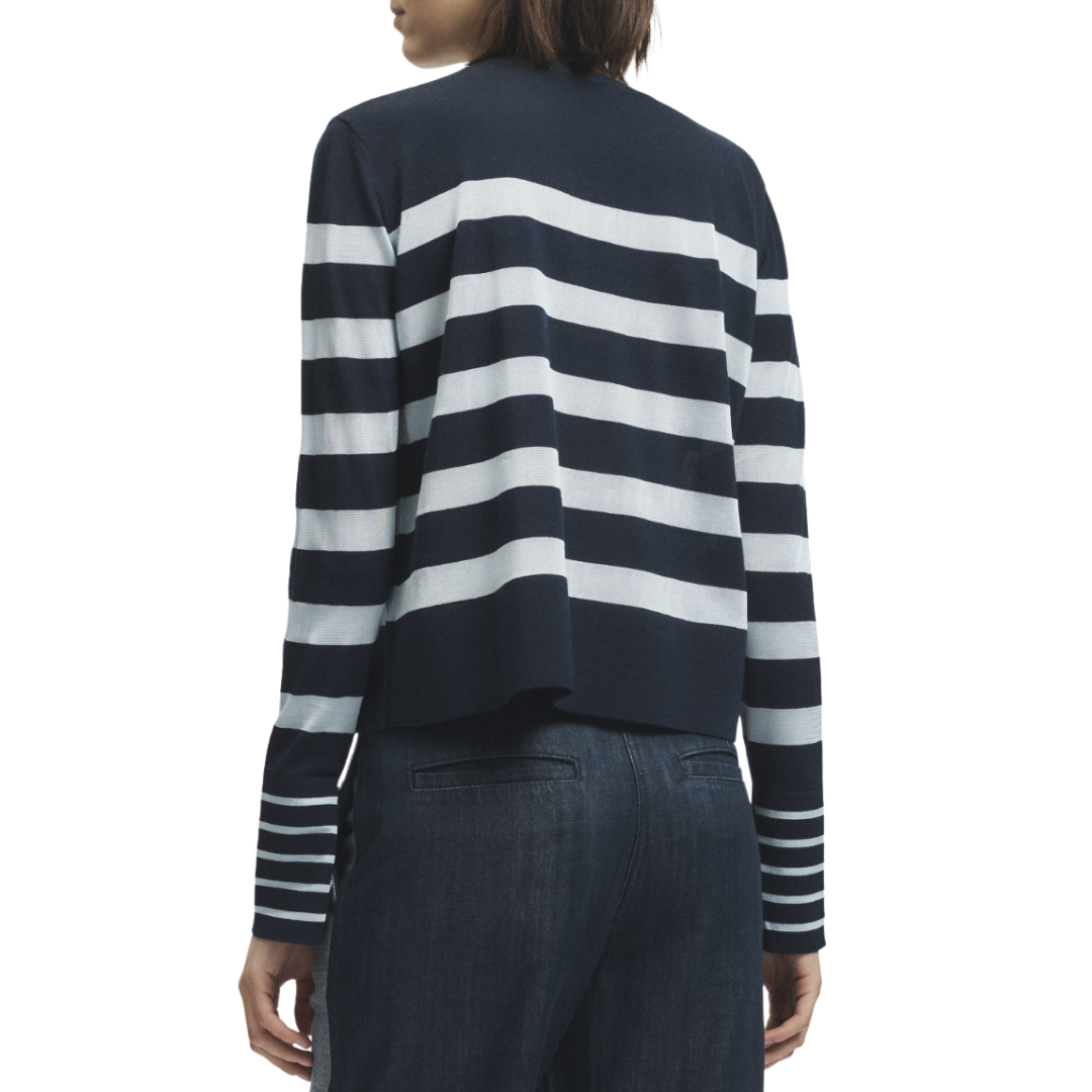 Odette Striped Knit Sweater in Navy/Sky Blue