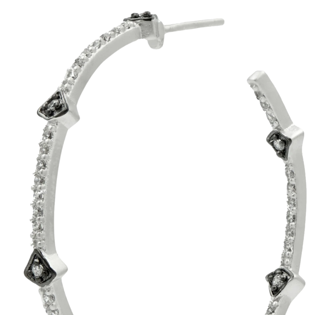 Best Selling Pavé Arrow Hoop Earrings in Silver & Black