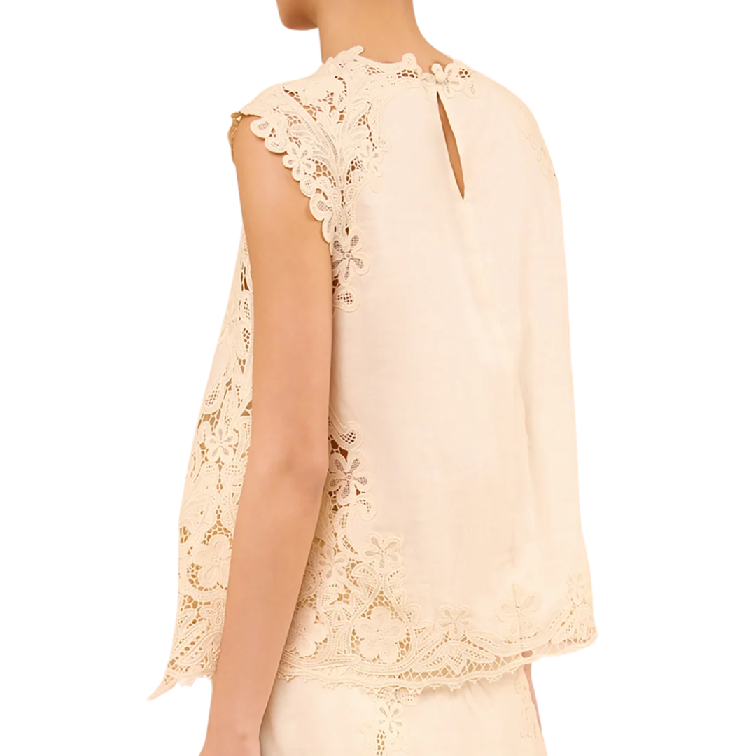 Amelie Linen Top in Ivory