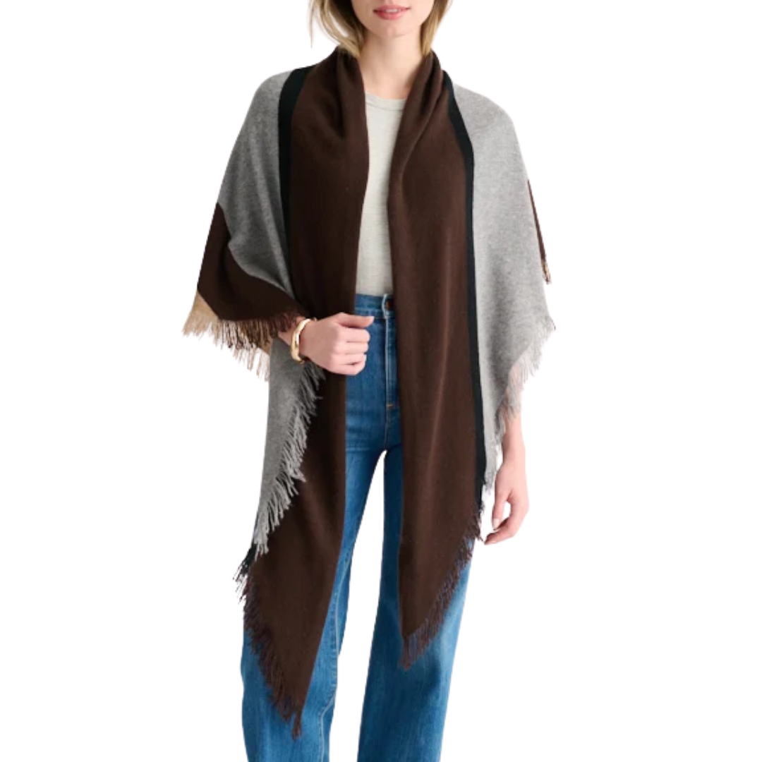 Stripe Fringe Triangle Shawl in Chocolate