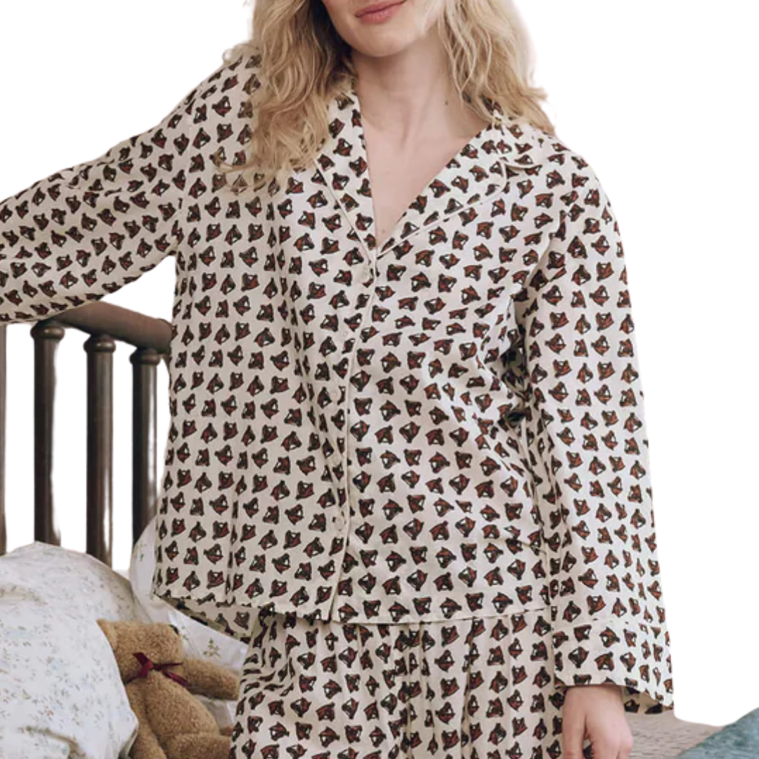 The Pajama Shirt in Cream Horse Medallion Print