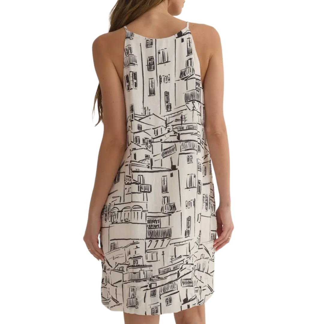 Halter Keyhole Mini Dress in Amalfi Sketch Print