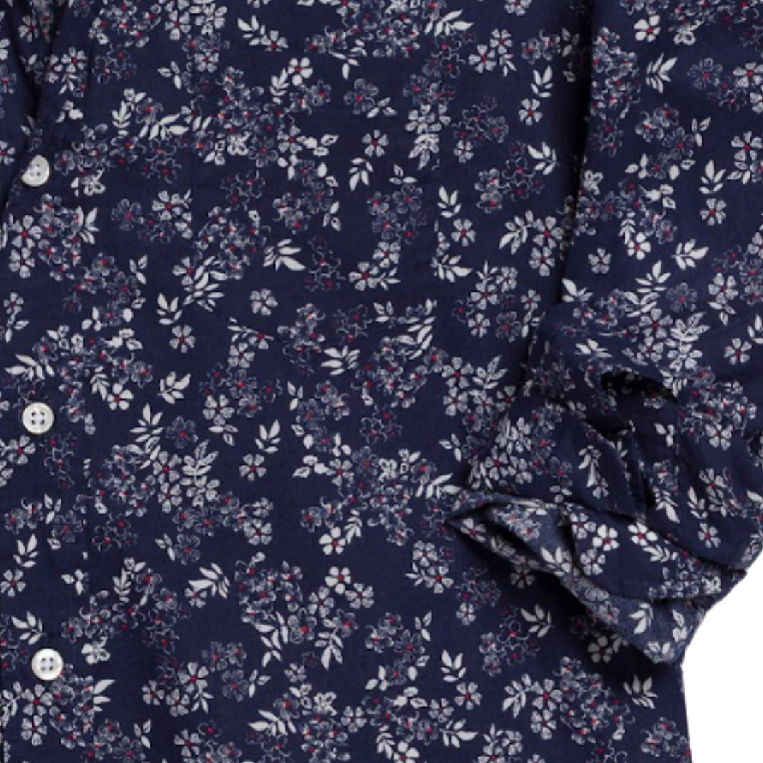 Barry Tailored Button-Up Shirt in Red Navy Flowers
