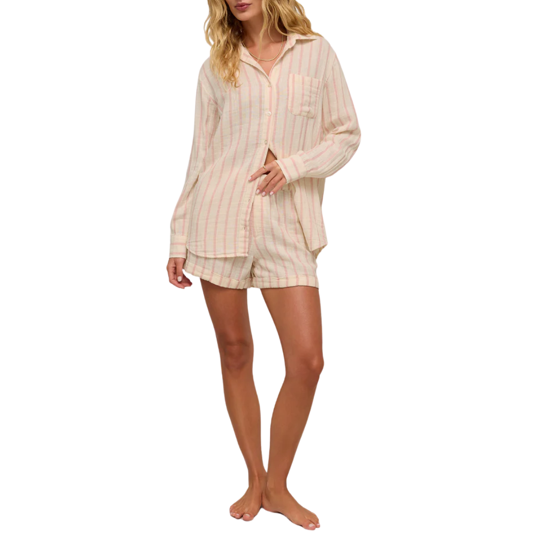 Morning Stripe Gauze Short in Bone