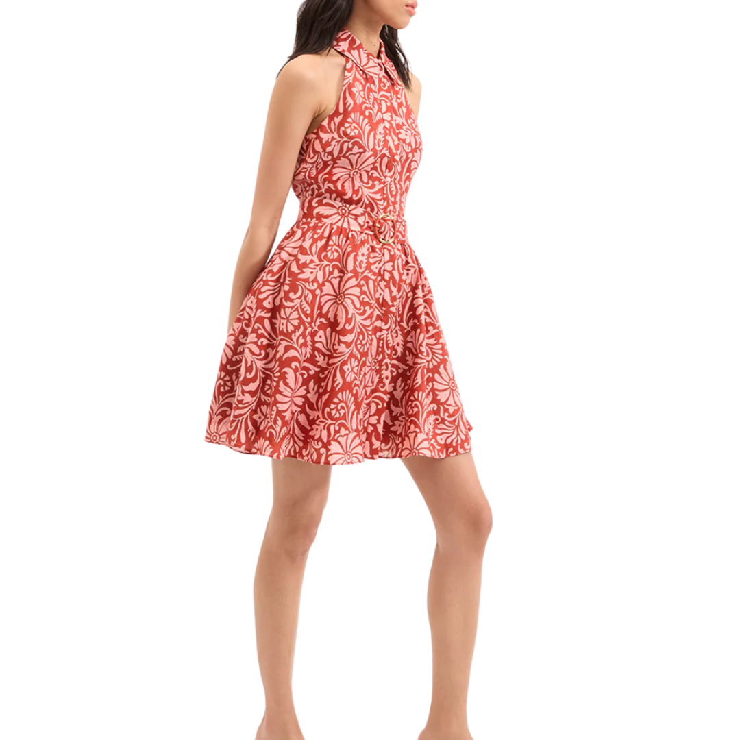 Beau Linen Dress in Dark Persimmon Multi