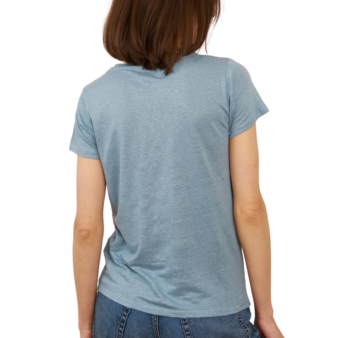 Stretch Linen Short Sleeve Crewneck in Ocean