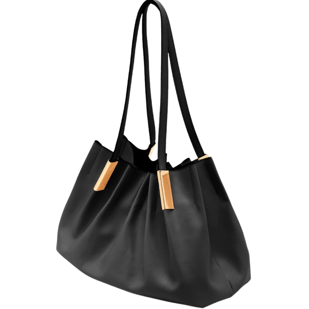 Isadora Ruched East-West Tote in Noir