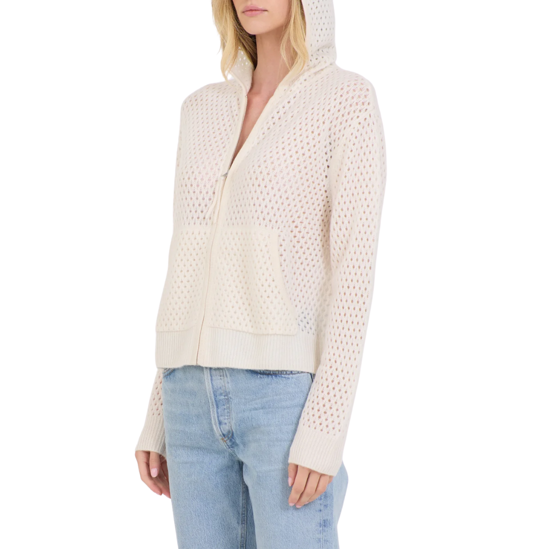 Fox Cashmere Mesh Hoodie in Ivory