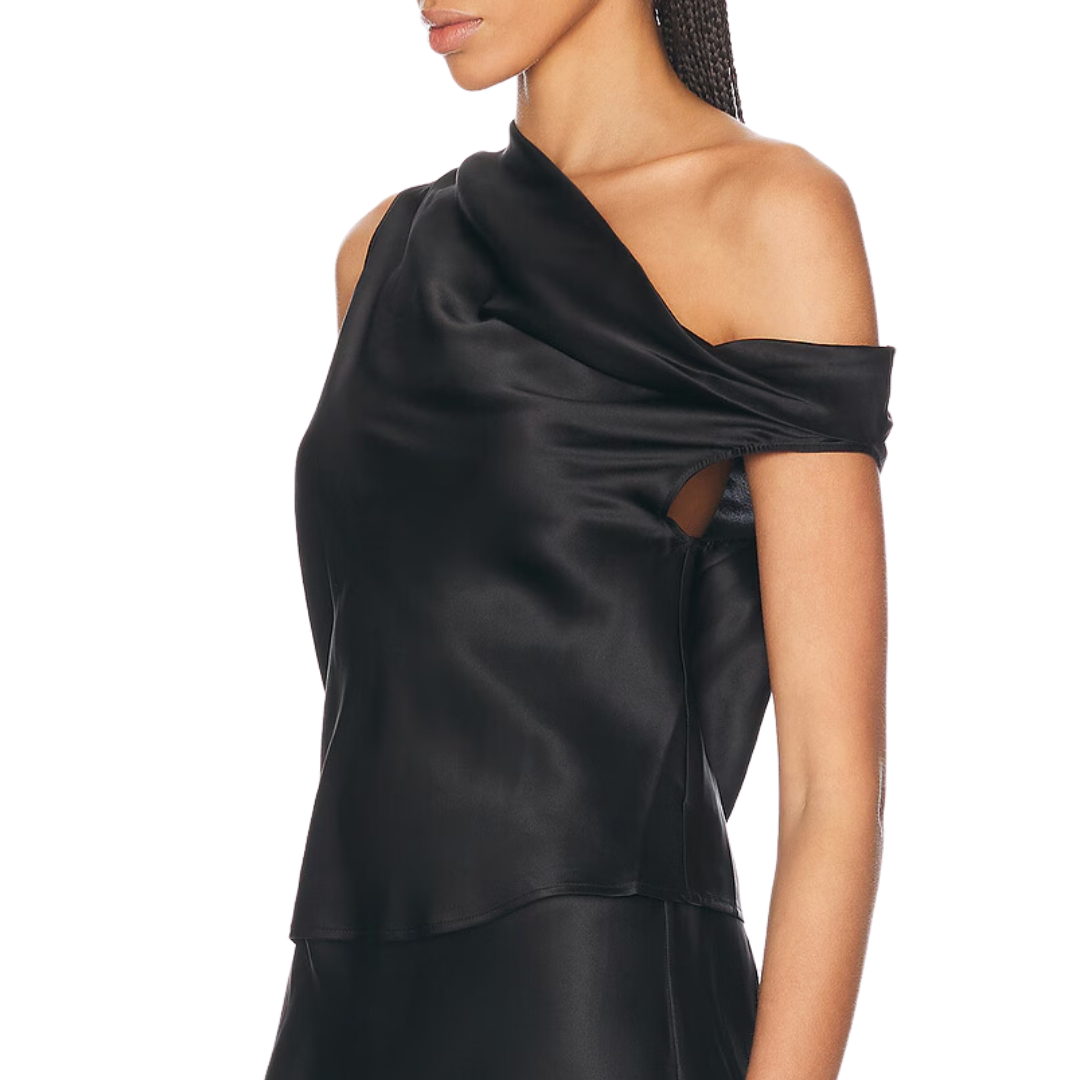 Silk Bias Off-Shoulder in Black