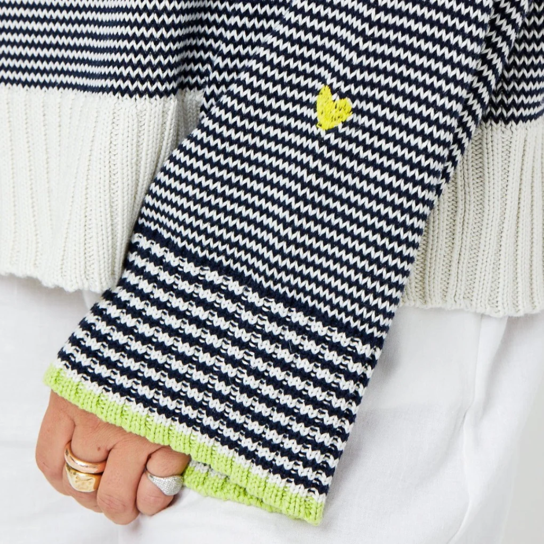 Summer Stripe Sweater in White/Indigo