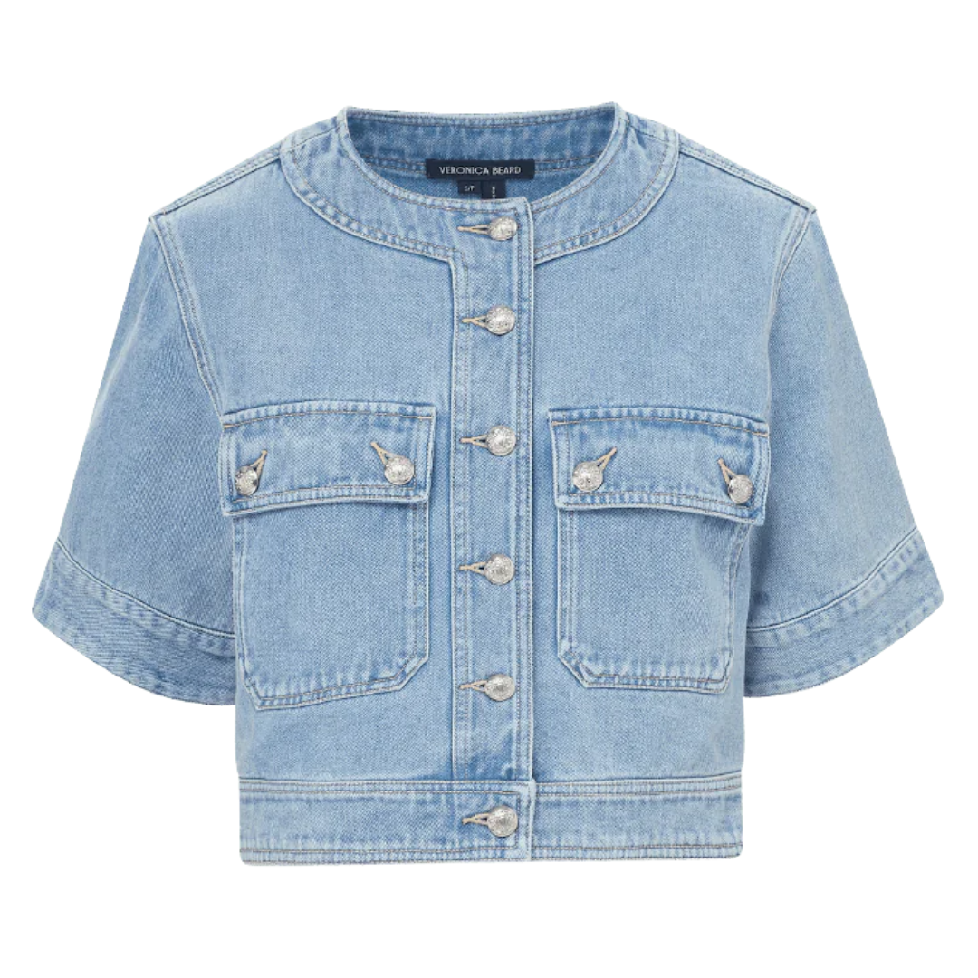 Elias Short Sleeve Denim Jacket in Silverwood Blue