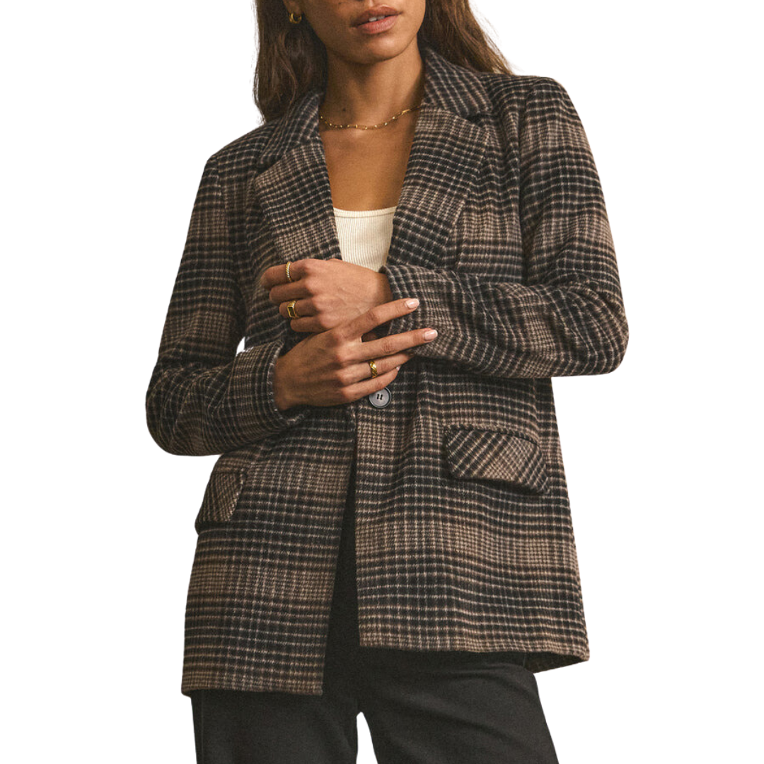 Kingston Relaxed Plaid Blazer in Latte