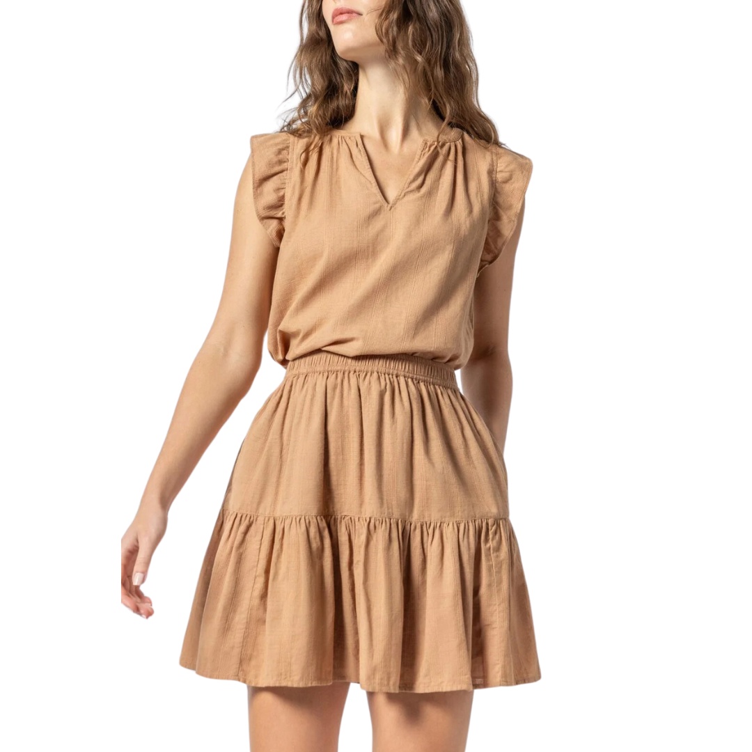 Flutter Sleeve Split Neck in Beechwood