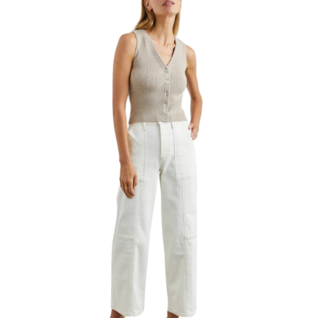 Getty Crop Utility Wide Leg in Vintage Ecru Contrast Stitch