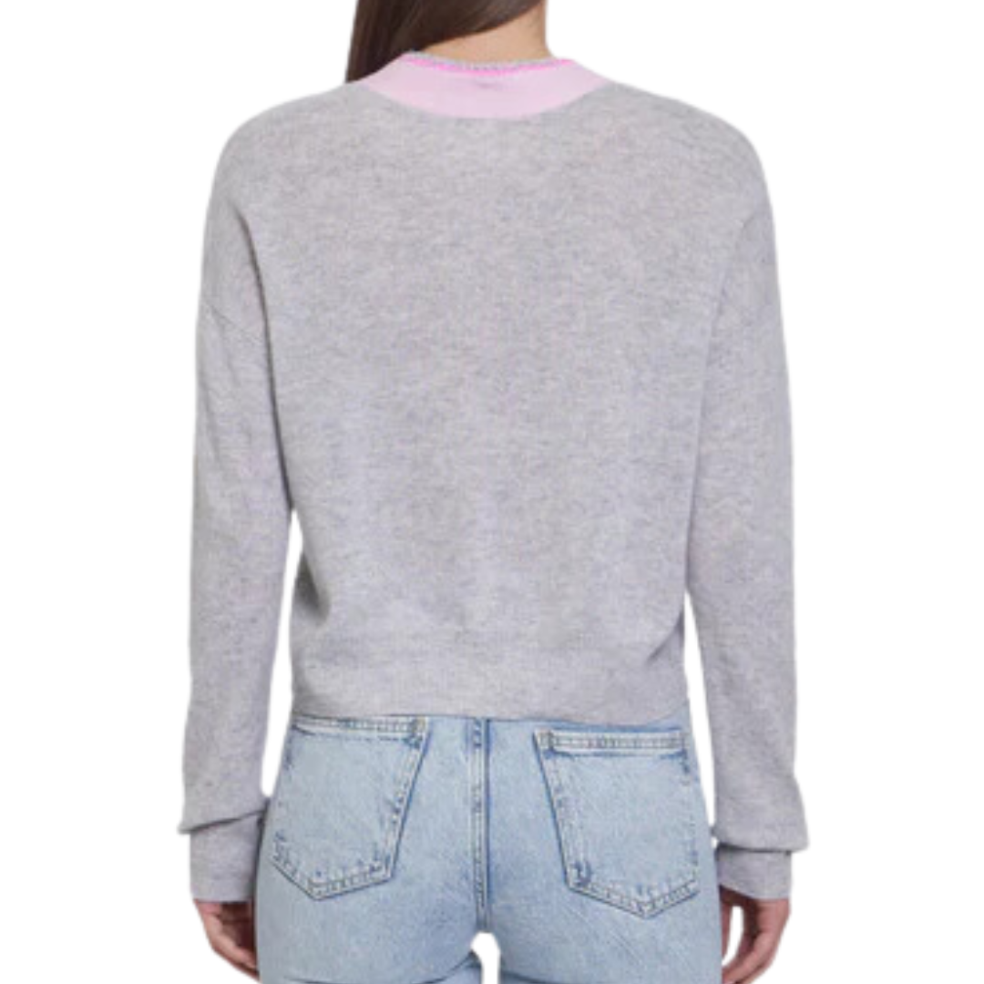 Boxy Cardigan w/ Crochet Edge Placket in Cinderblock Combo