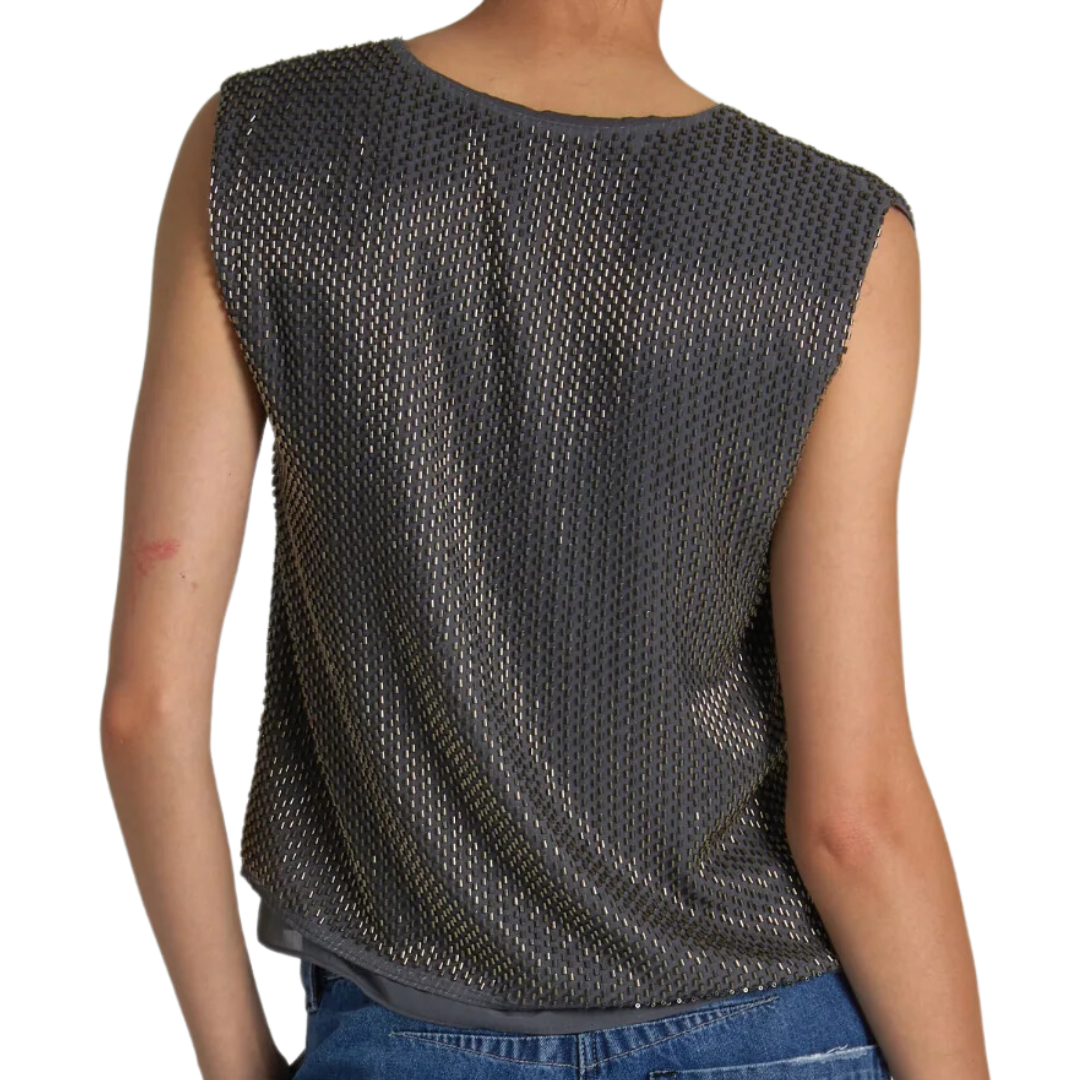 Cassidy Beaded Top in Thunder