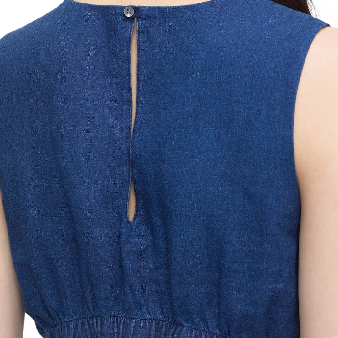 Linen-Mix Maxi Dress in Dark Blue