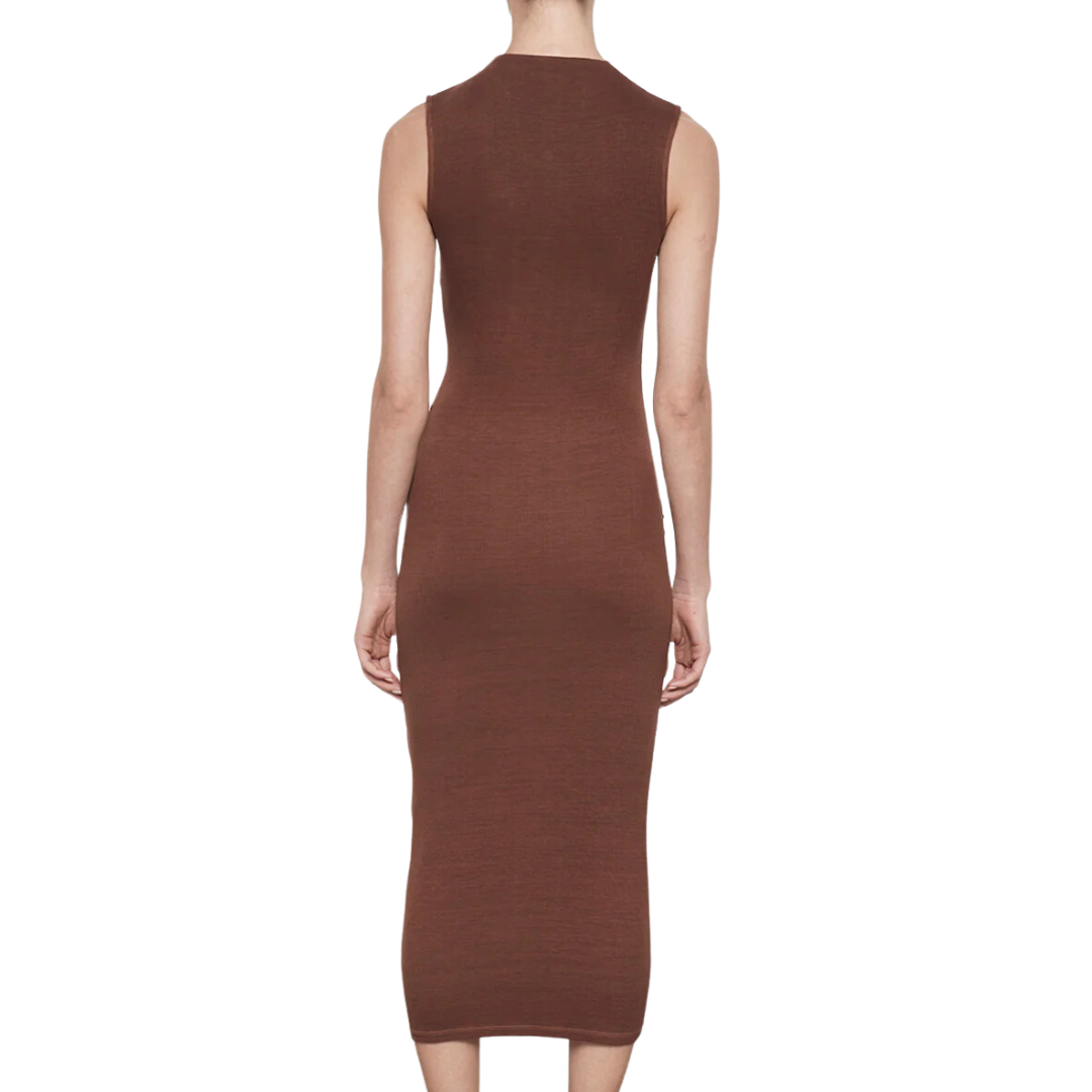 Silk Rib Sleeveless Twist Dress in Nutshell