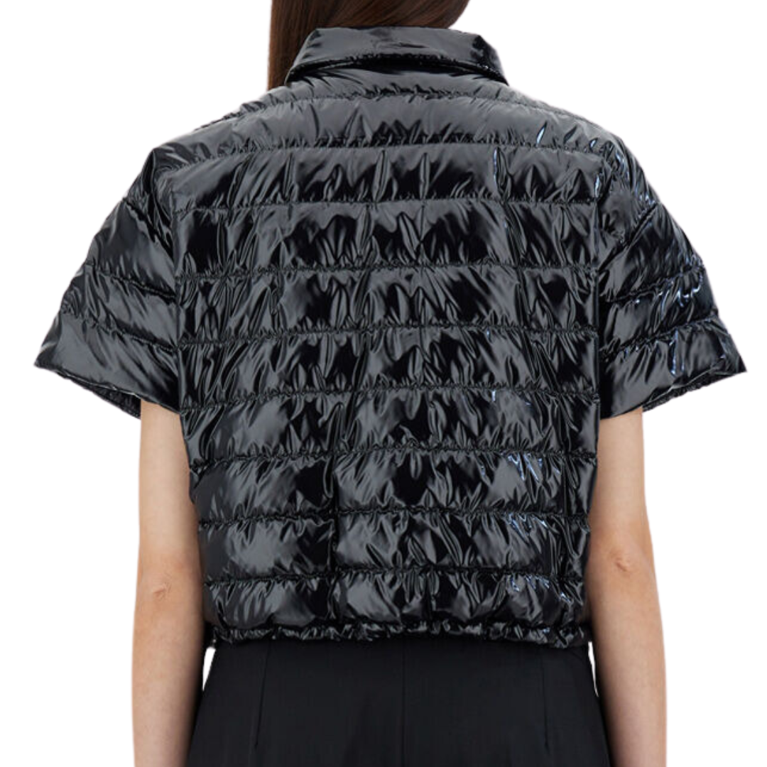 Gloss Short-Sleeved Bomber Jacket in Black