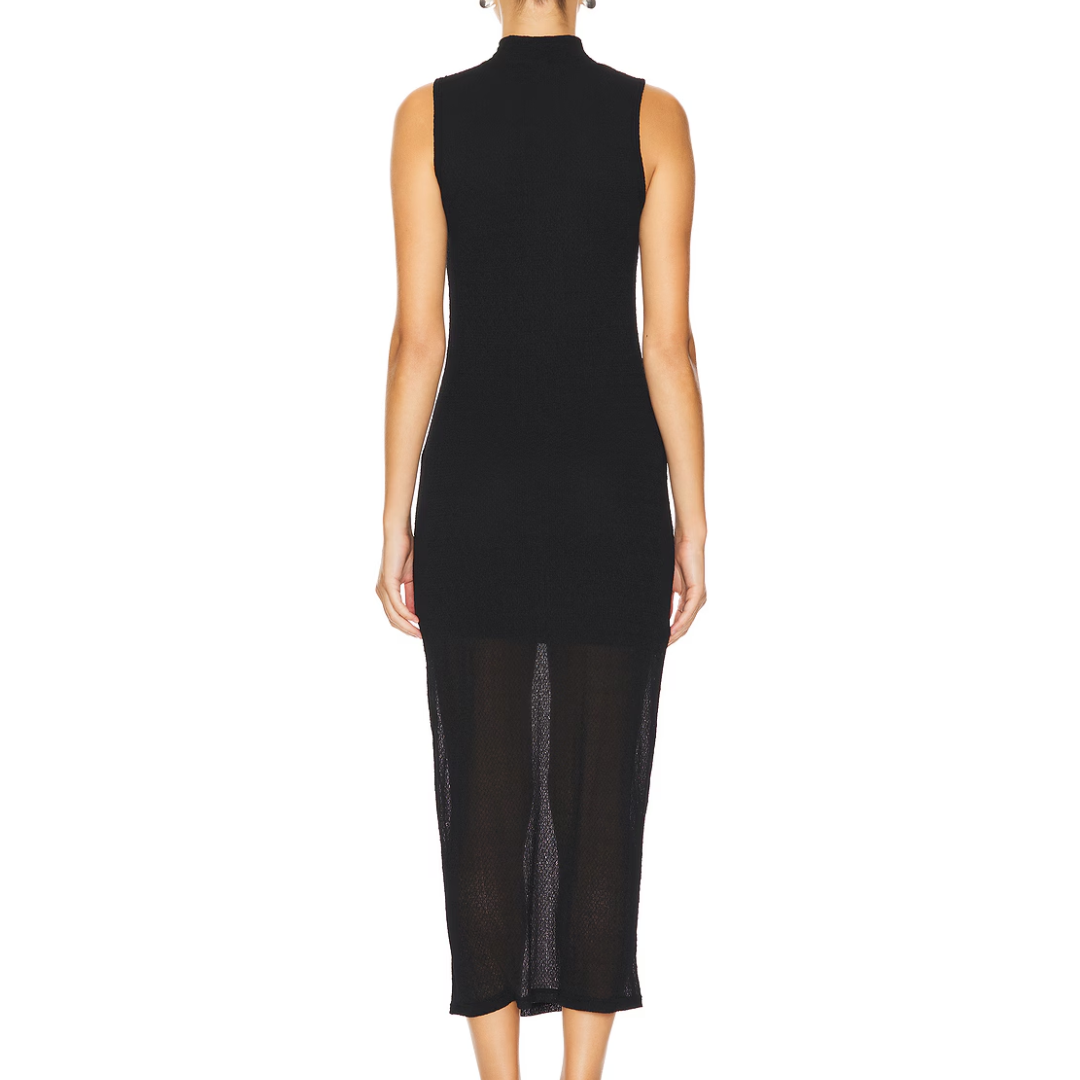 Sleeveless Mesh Mockneck Dress in Black