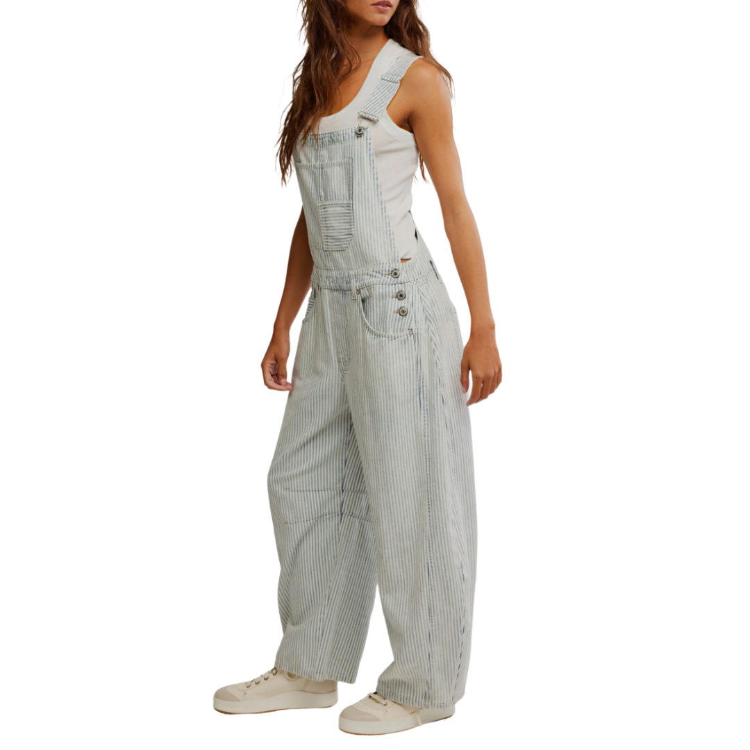 We The Free Good Luck Striped Overalls in Indigo Railroad