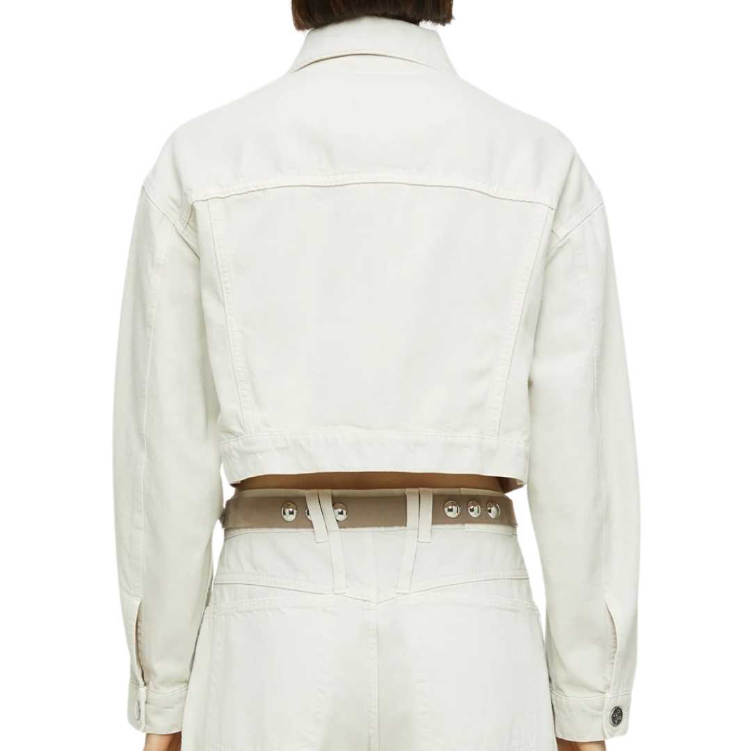 Short Denim Jacket in Stone Beige
