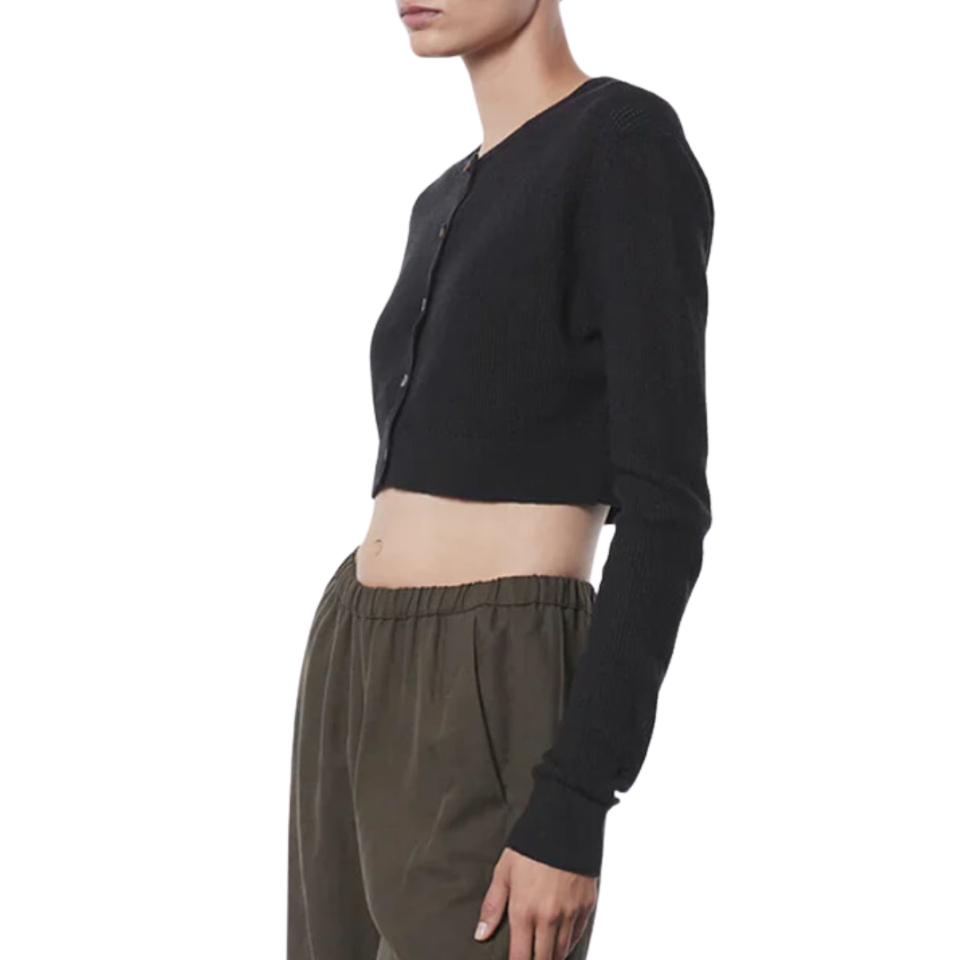 Linen Open Knit Cardigan in Black