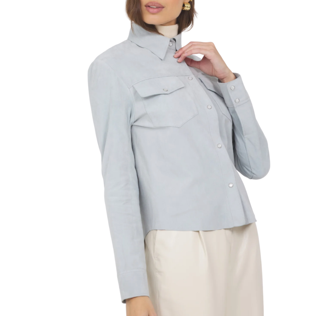 Rowan Washed Suede Jacket in Sky