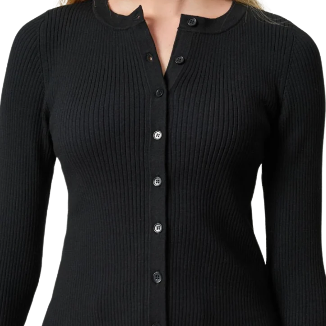 Cropped Ribbed Cardigan in Black