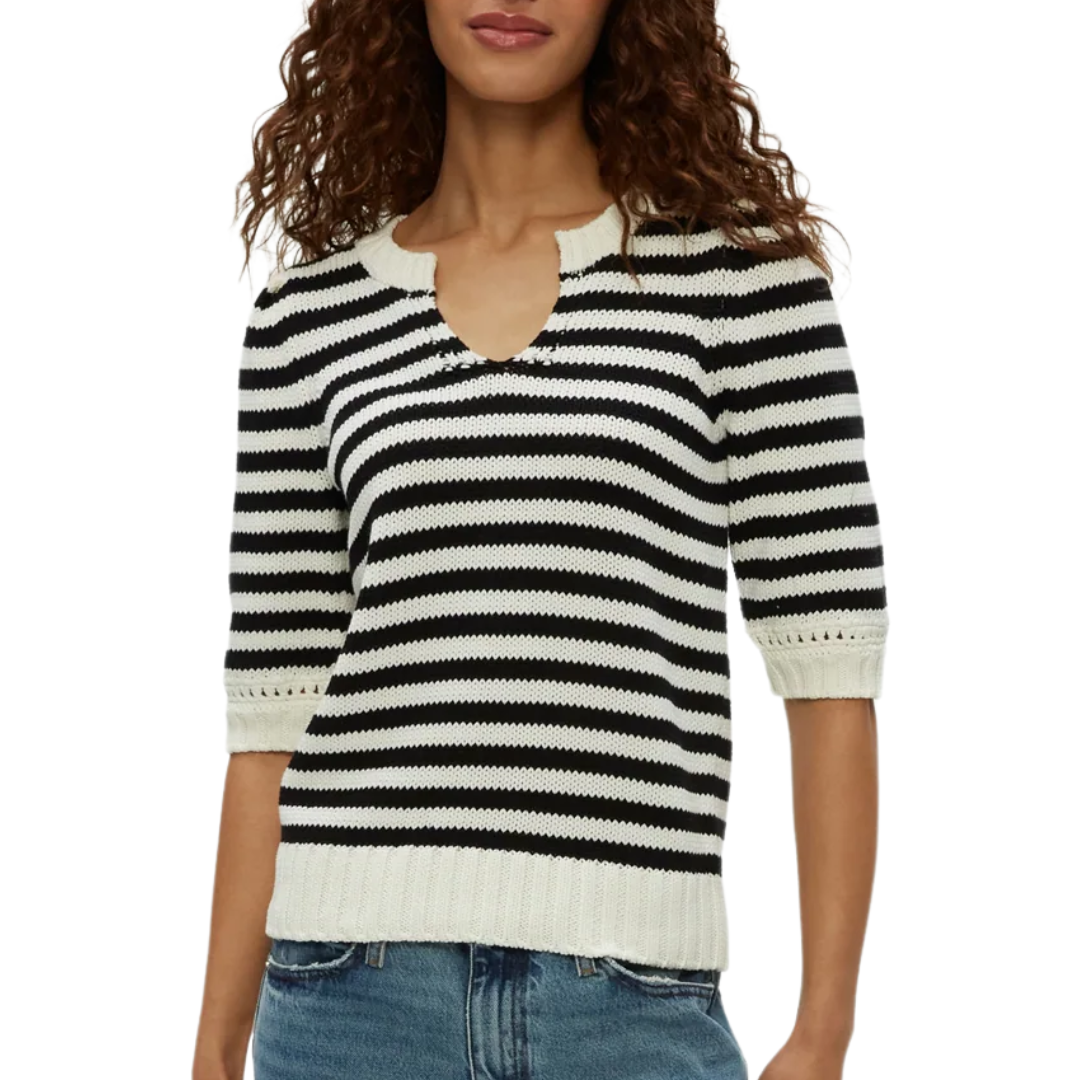 Rosanna Striped Puff Sleeve Sweater in Black