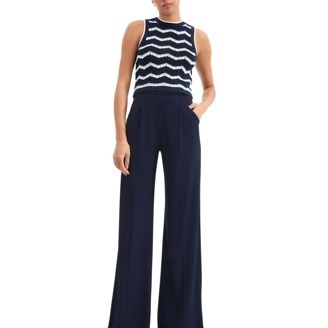 Jerrel Cropped Knit Tank Top in Navy/Off-White/Bluebell