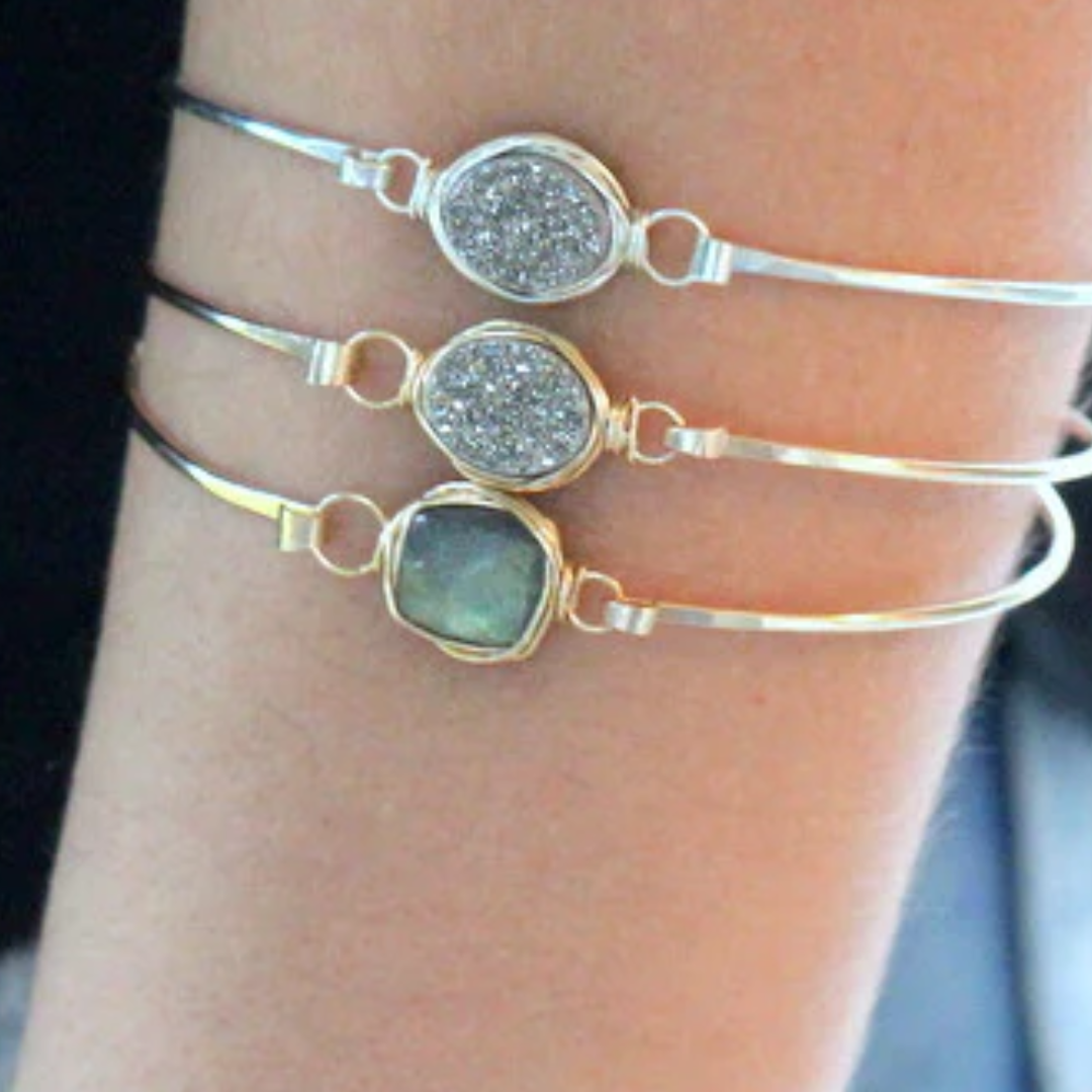 Labradorite Bezel Style Bangle in Gold