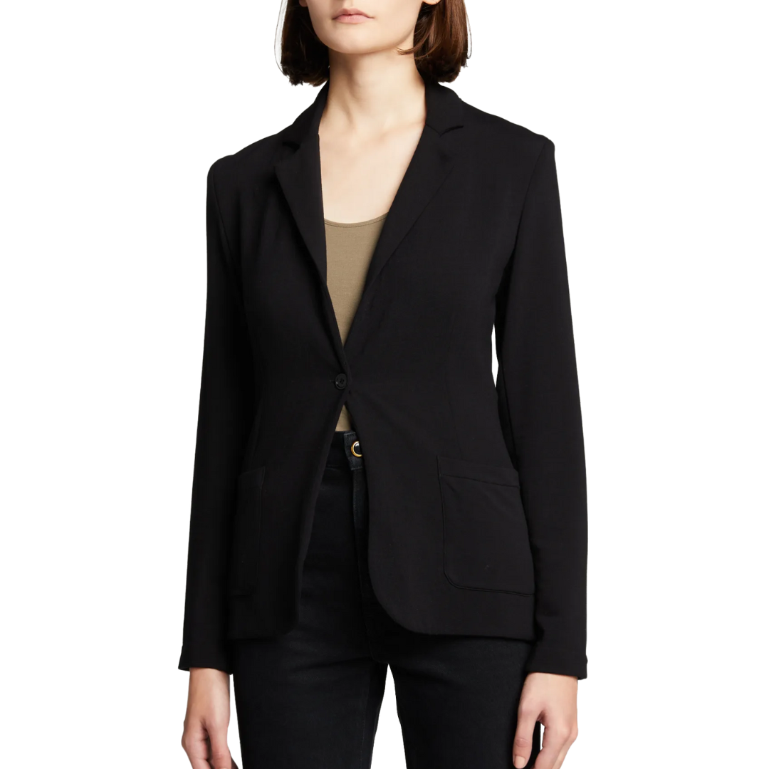 French Terry Looped One-Button Blazer in Noir
