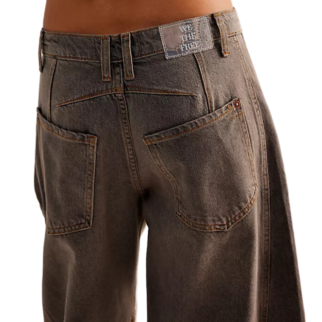 We The Free Good Luck Mid-Rise Barrel Jeans in Archive Grey
