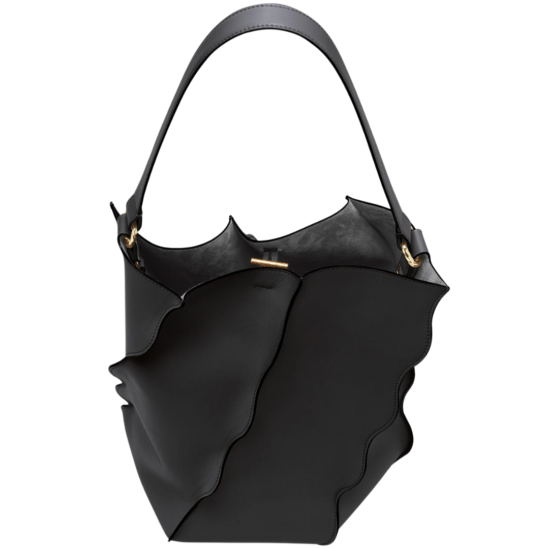 Adria Pleated Wave Bucket in Noir