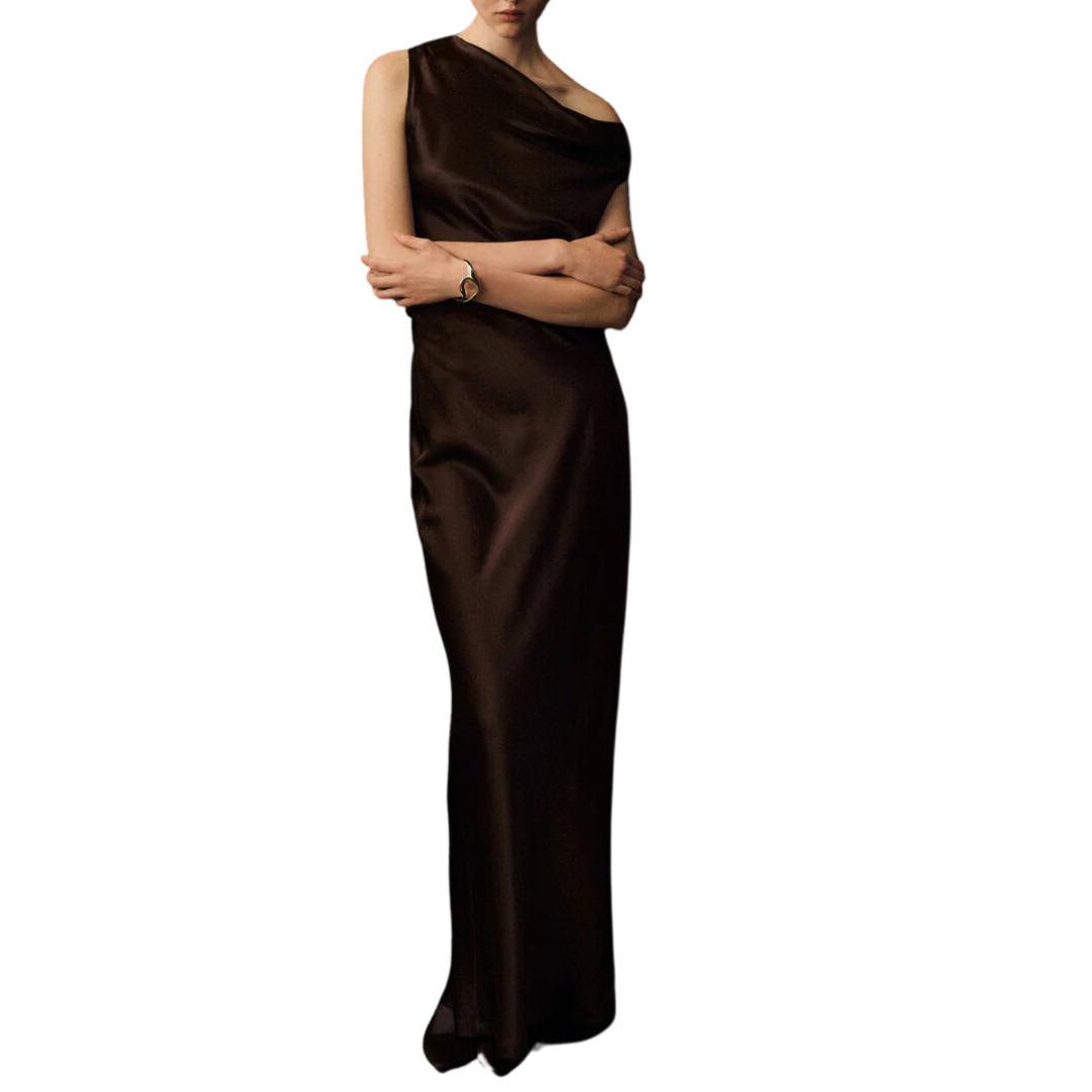Silk Full Length Skirt in Brown