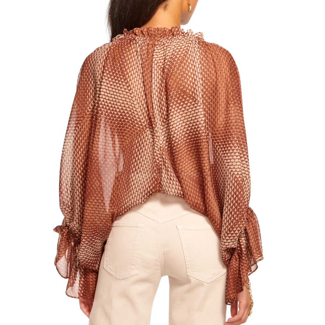 Susanna Ruched V-neck Blouse in Saddle Geo