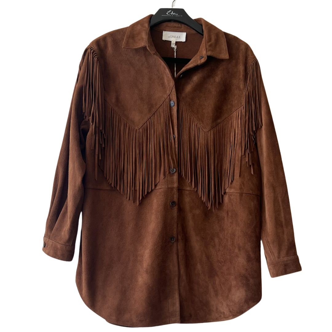 The Suede Fringe Shirt Jacket in Cognac