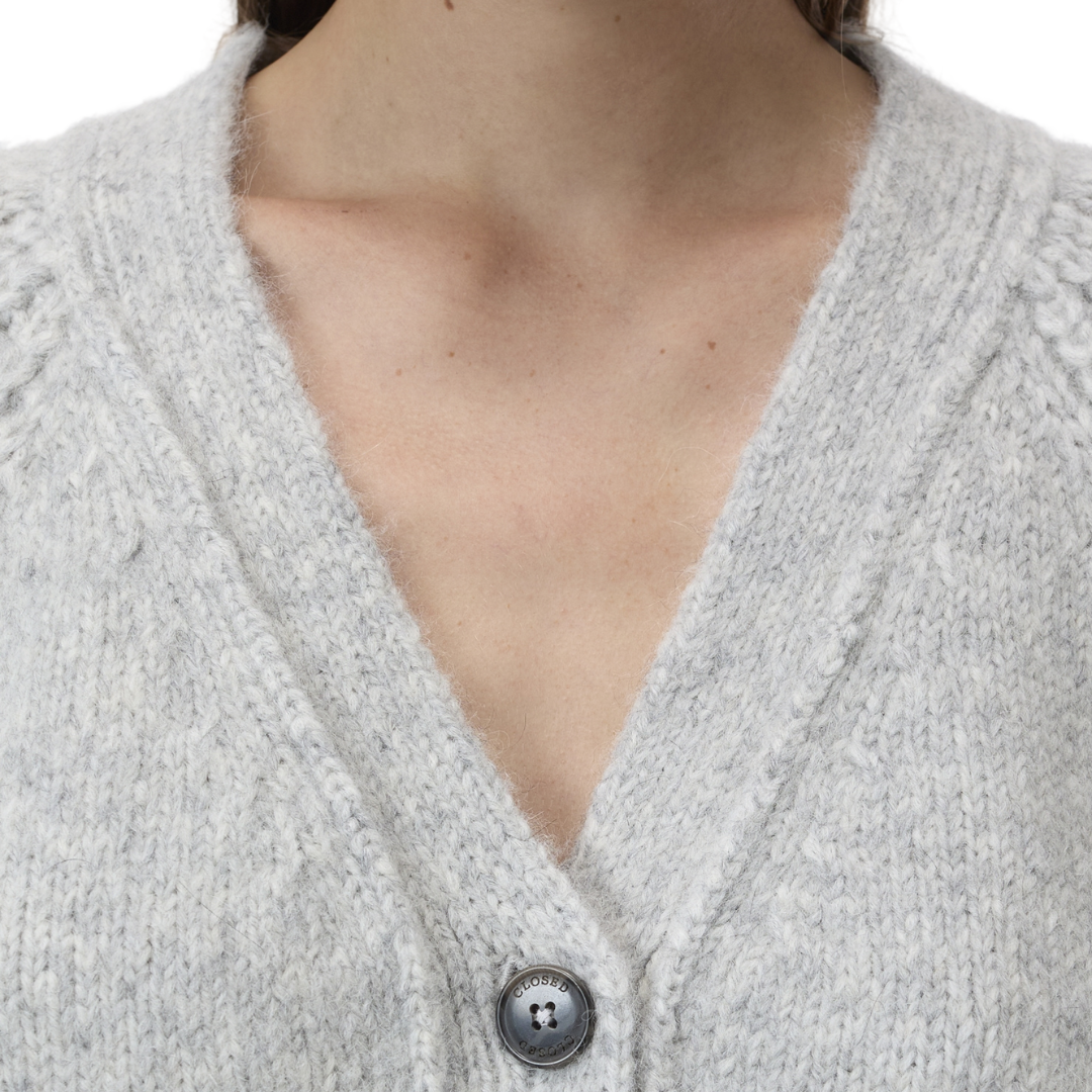 V Cardigan in Light Grey Melange