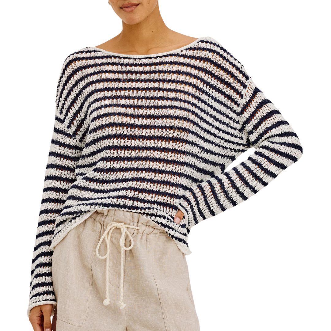 Evangeline Sweater in Ivory Indigo Stripe