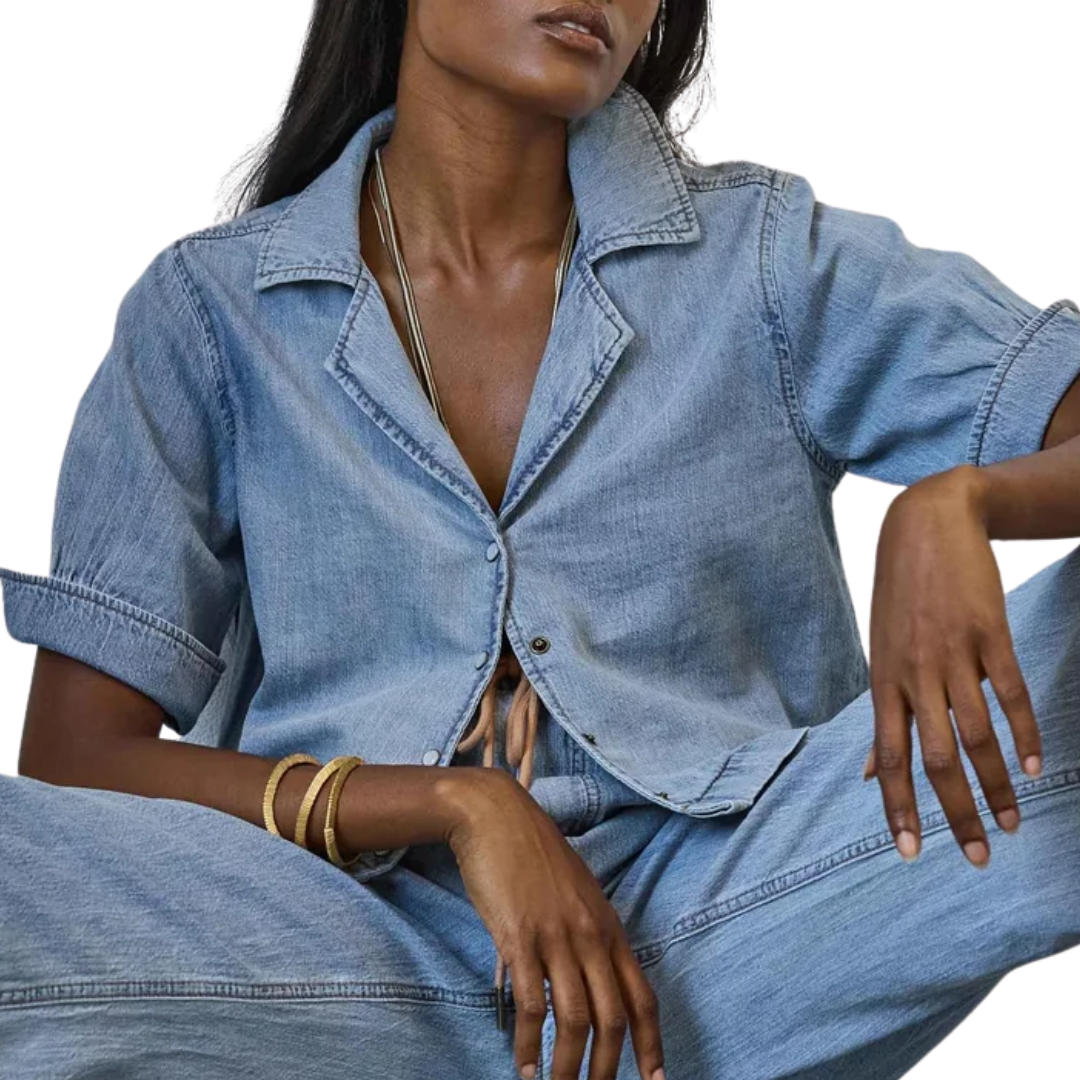 Denim Cuffed Shirt in Blue Wash