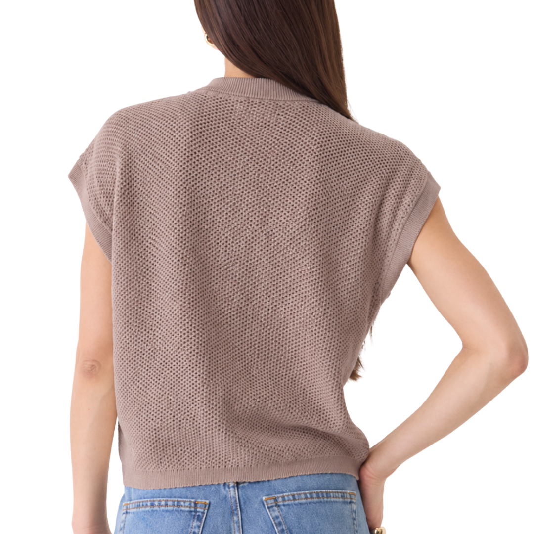 Organic Cotton Knit Cap Sleeve Polo in Coffee Latte