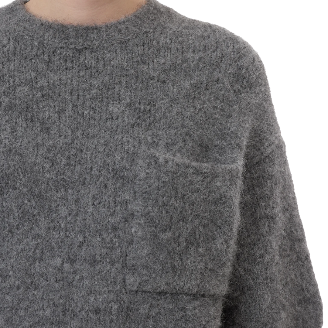 Short-Sleeve Alpaca-Mix Knit in Dark Grey Melange