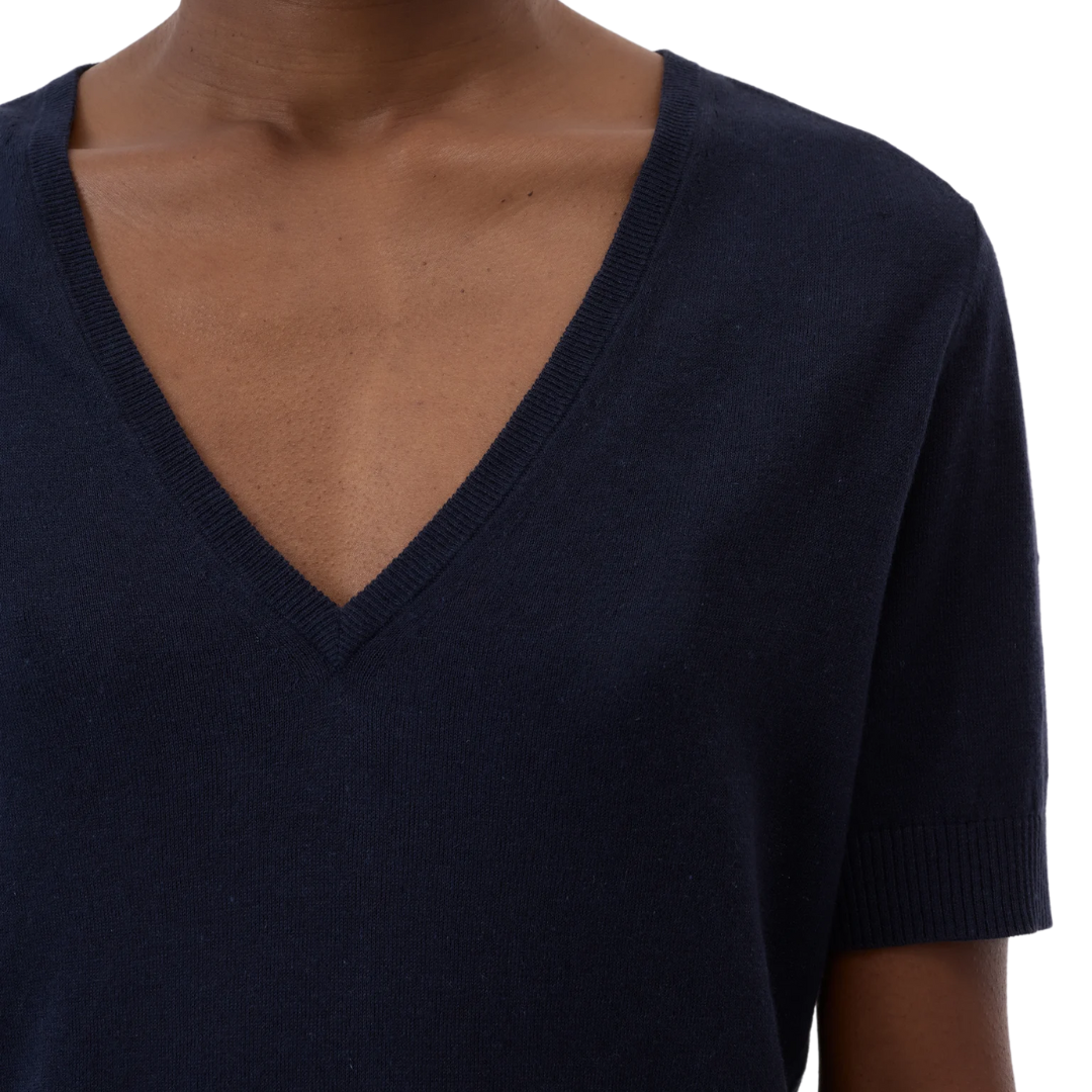 Knitted Linen Mix Top in Dark Night